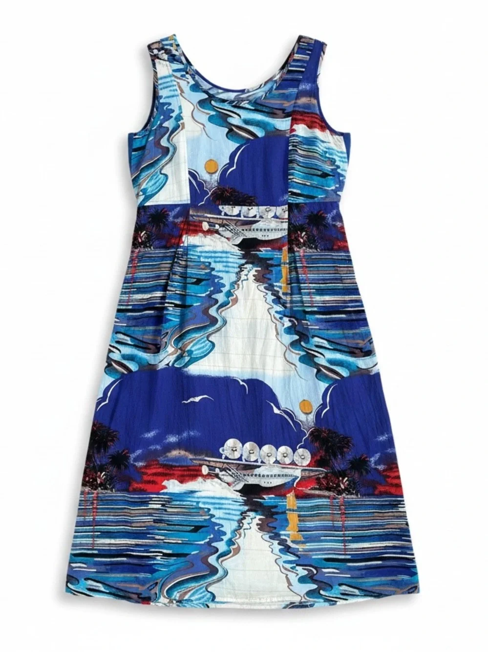 JAMS WORLD Vintage Tropical Print Sleeveless Midi Dress Blue White Medium - Picture 9 of 9